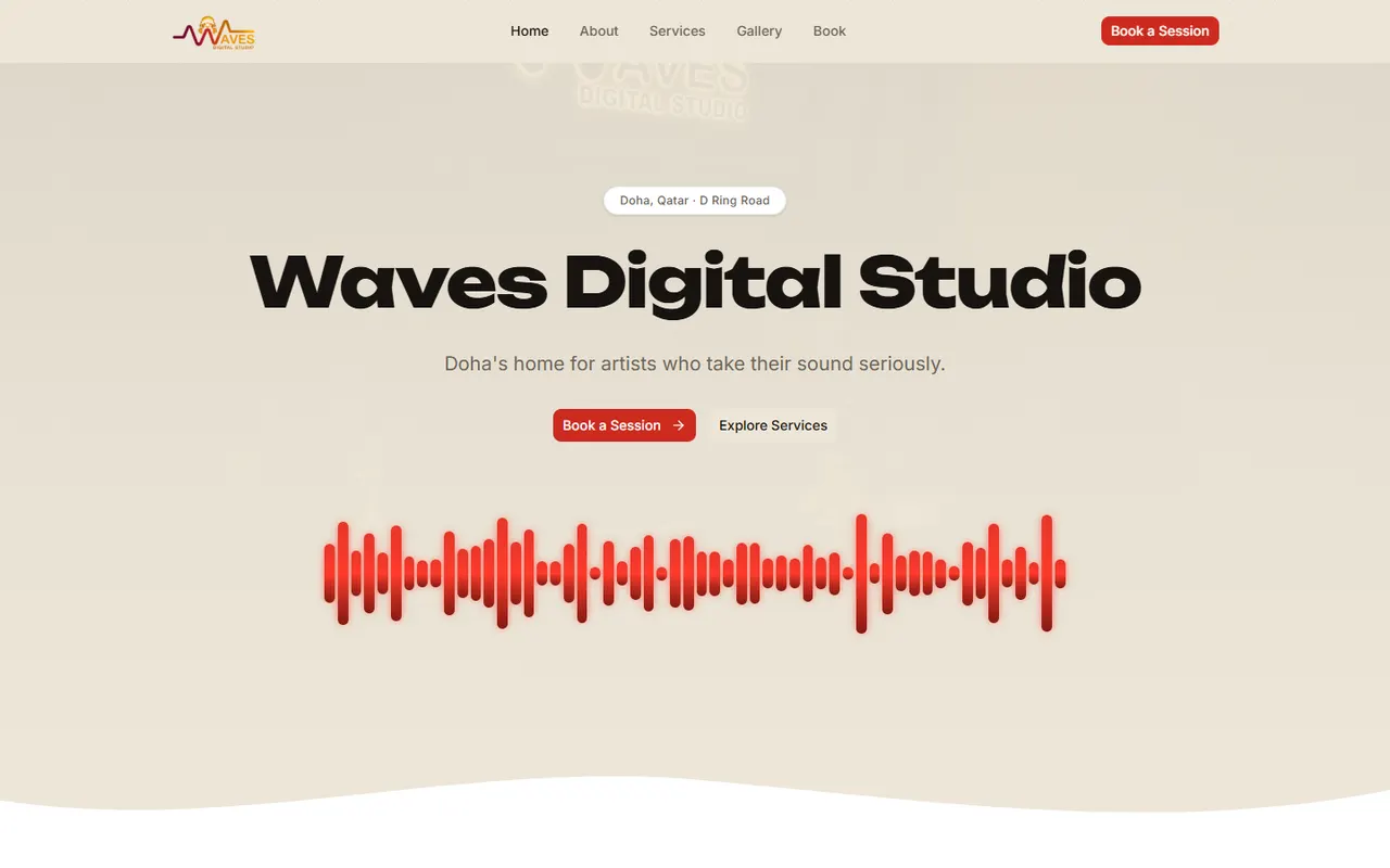 Waves Digital Studio website: studio services, the space, a gallery of the rooms and booking
